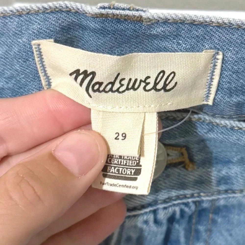 Madewell Denim Mini Skirt Medium Wash Pleated Hem Patch Pockets Blue 29